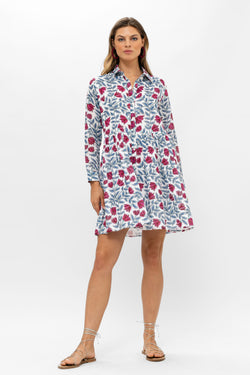 Long Sleeve Shirt Dress Mini- Harlan Red