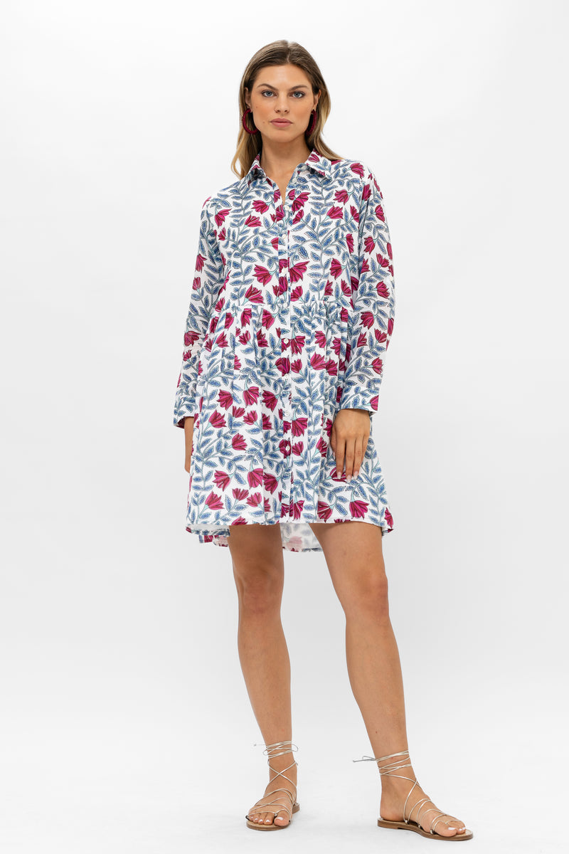 Long Sleeve Shirt Dress Mini- Harlan Red