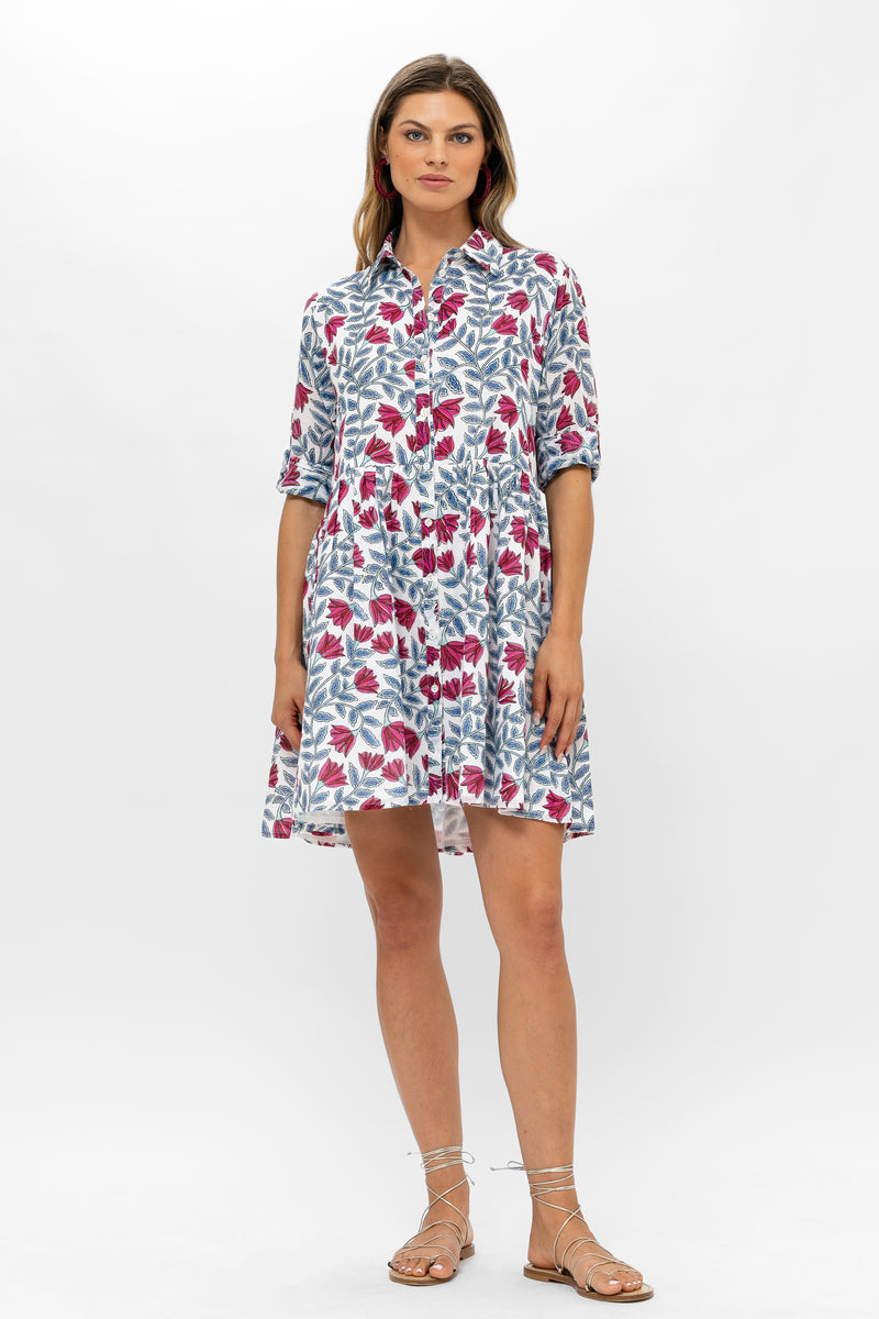 Long Sleeve Shirt Dress Mini- Harlan Red