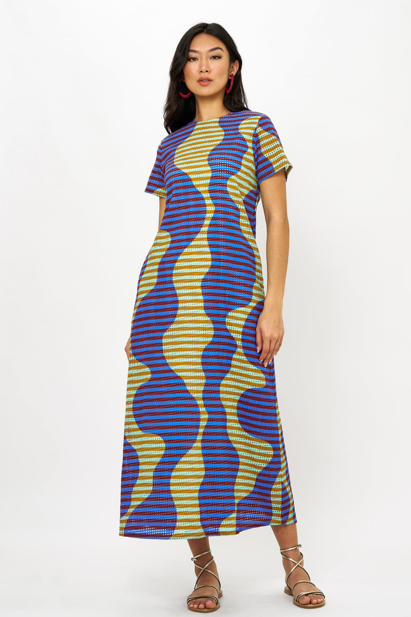 Short Sleeve Shift Maxi- Haring Blue