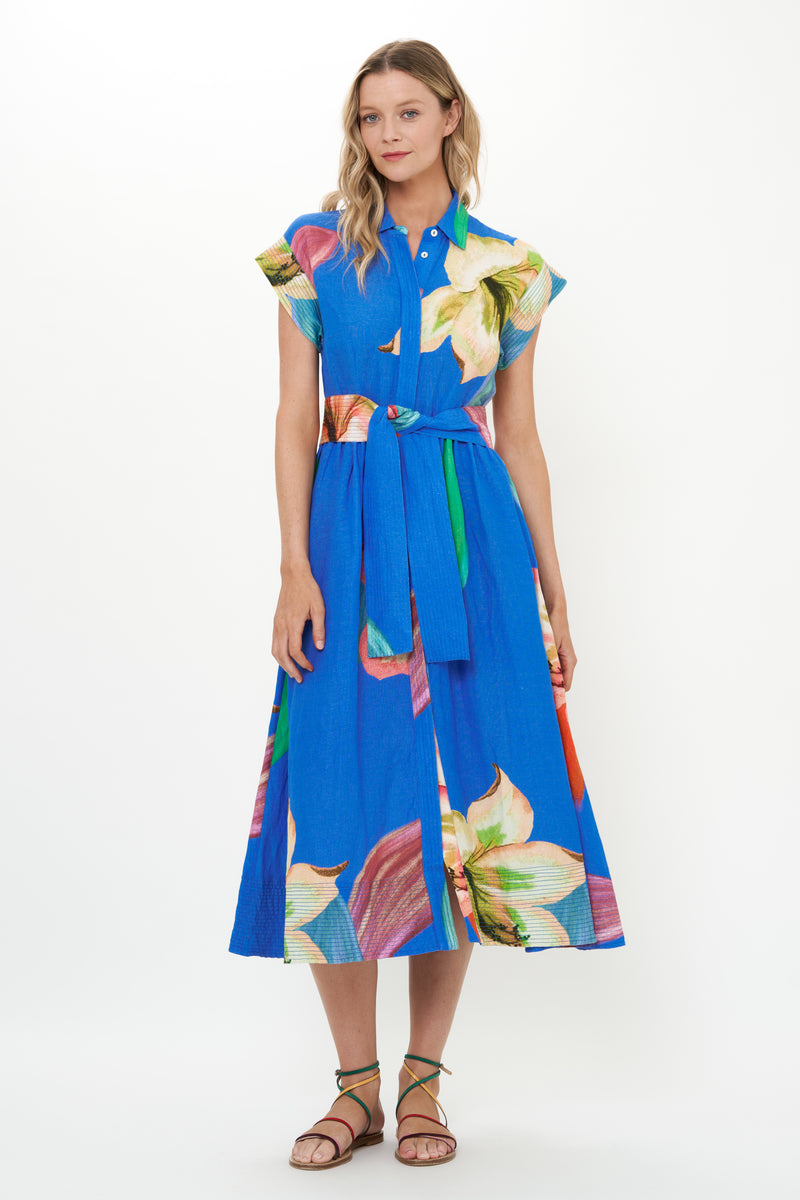 Belted Shirt Dress- Hibiscus Blue