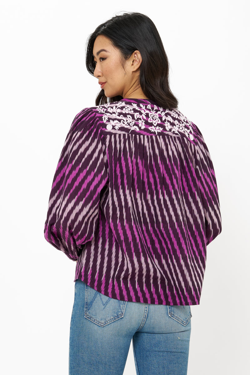 Embroidered Long Sleeve Top- Ikat Purple