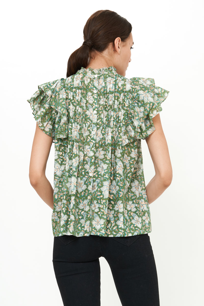 Pintuck Ruffle Top- Ivy Olive