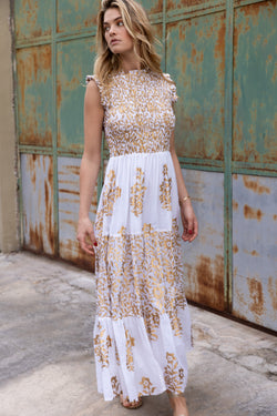 Sleeveless Smocked Maxi- Jakarta Gold