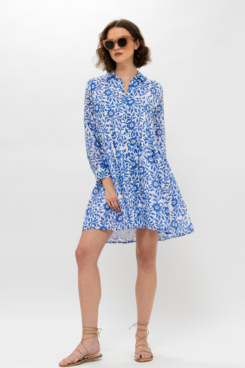 Long Sleeve Shirt Dress Mini- Jakarta Peri