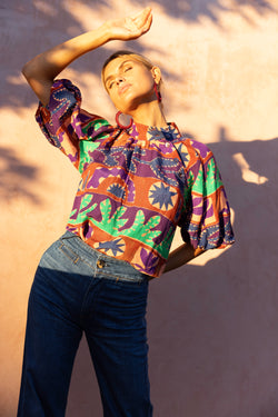 Button Neck Blouse- Canyon Purple