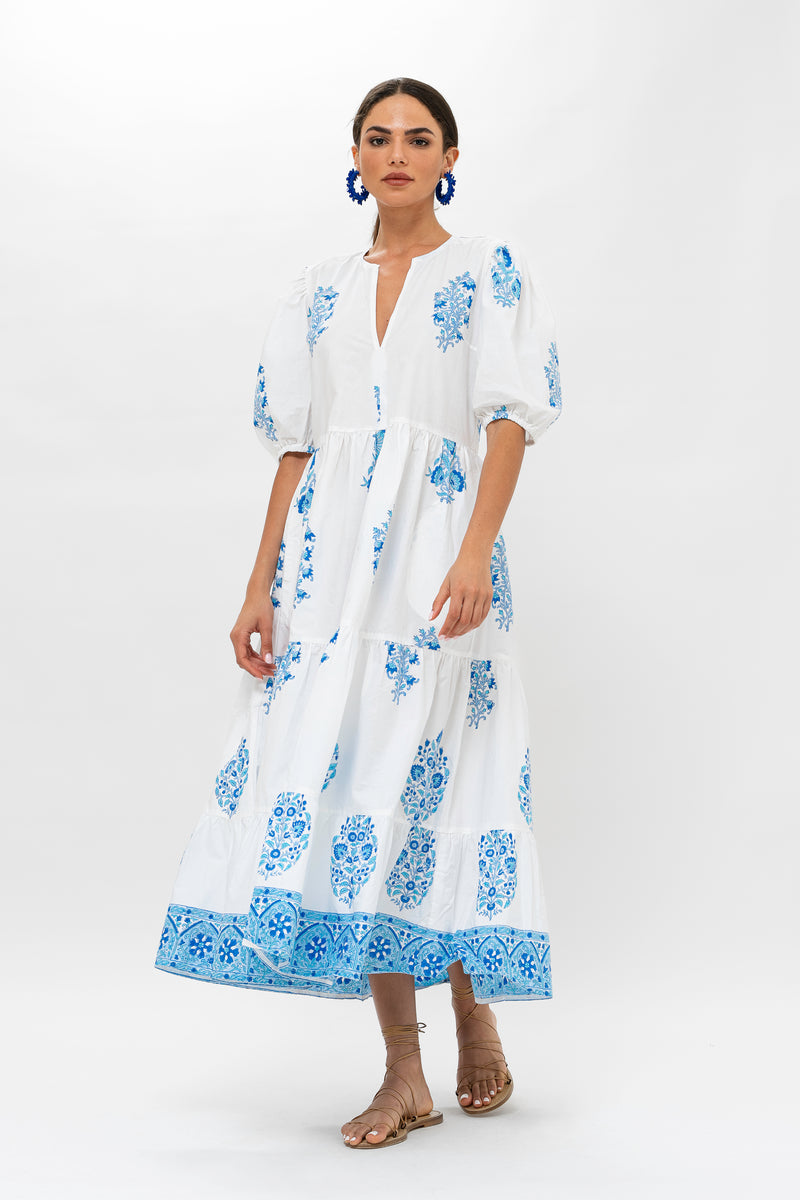 Puff Sleeve Maxi- Laguna Blue