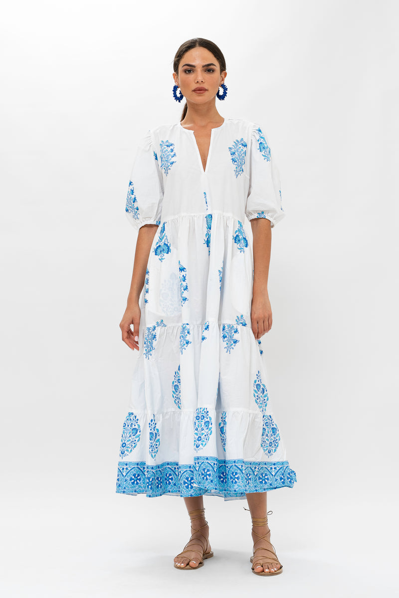 Puff Sleeve Maxi- Laguna Blue