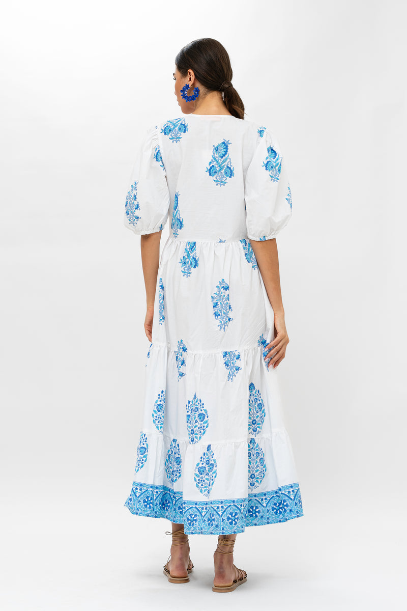 Puff Sleeve Maxi- Laguna Blue