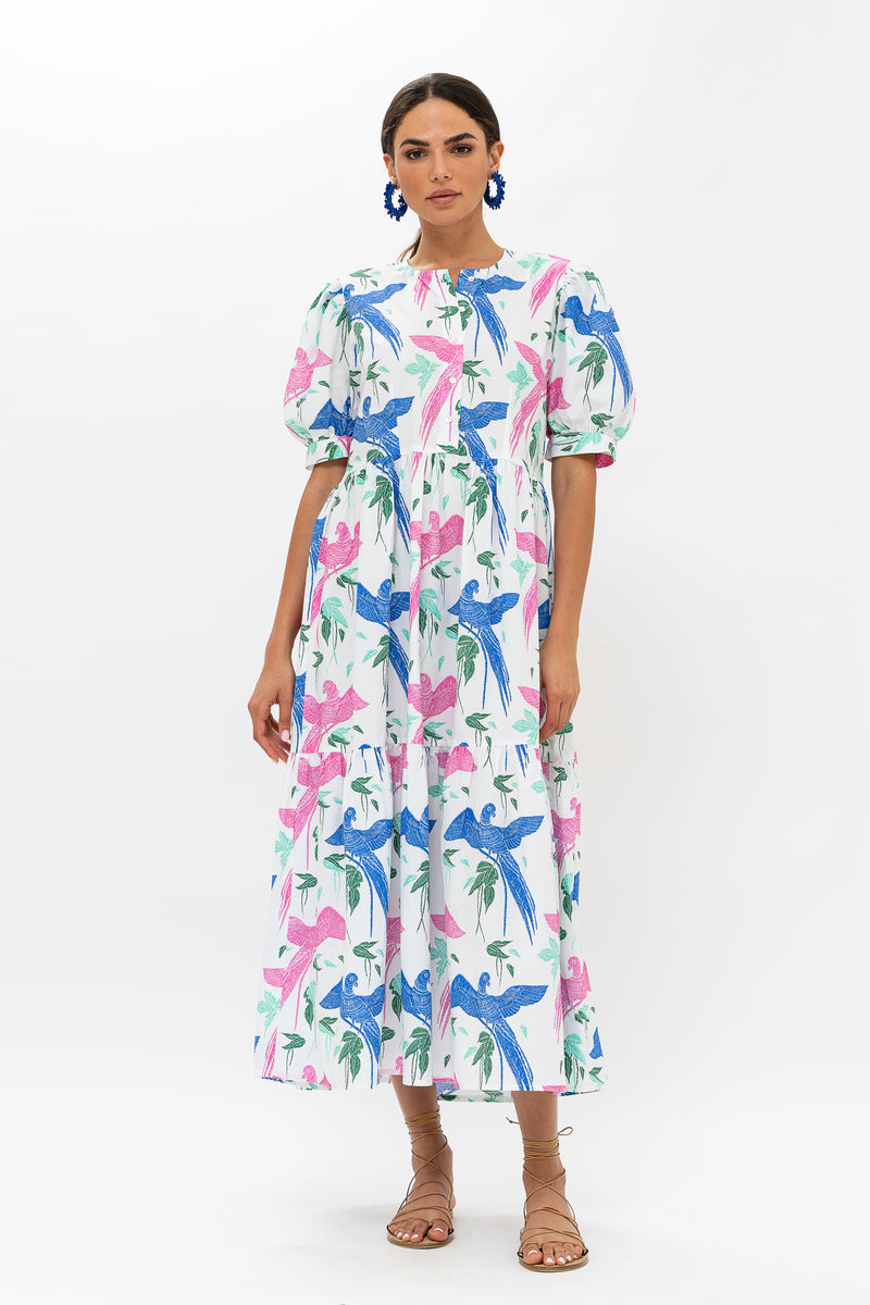 Button Cuff Sleeve Maxi- Macaw Blue