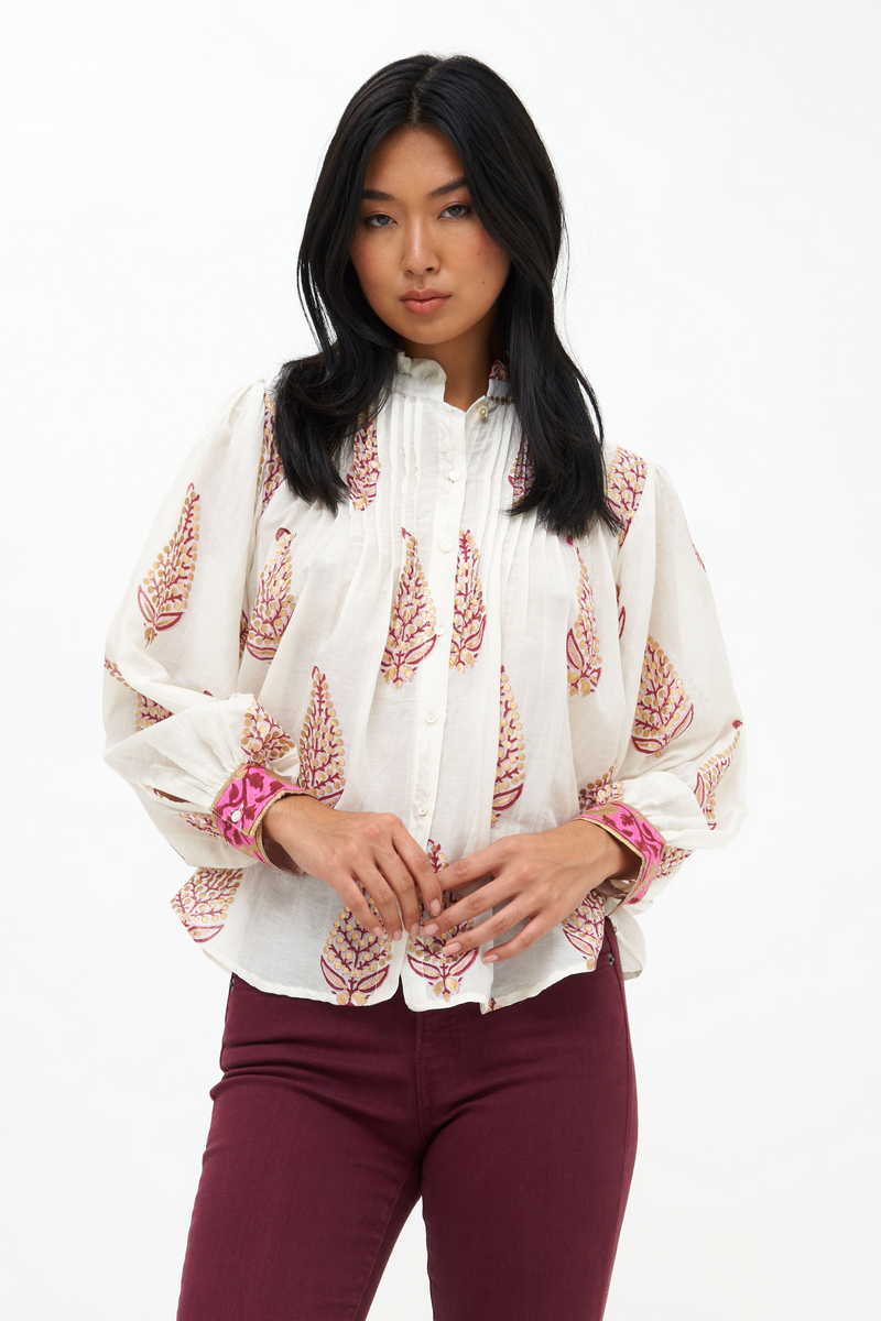 Pintuck Button Down- Marchesa Wine