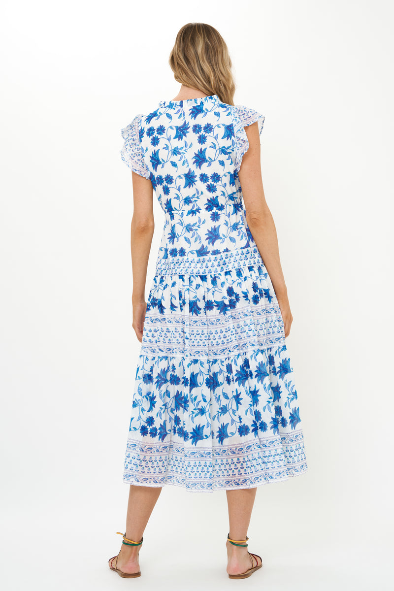 Cinched Flirty Midi- Marion Blue