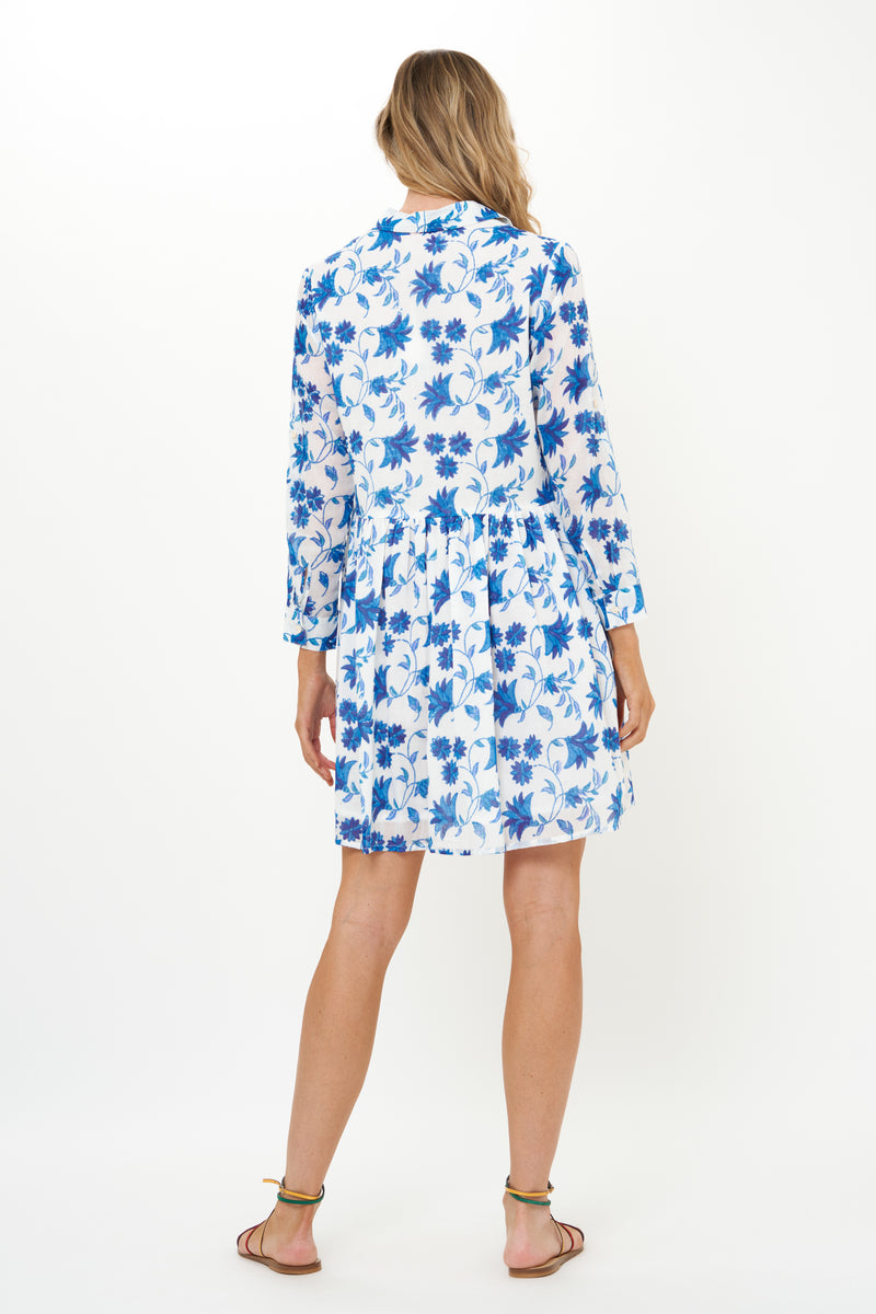 Long Sleeve Shirt Dress Mini- Marion Blue