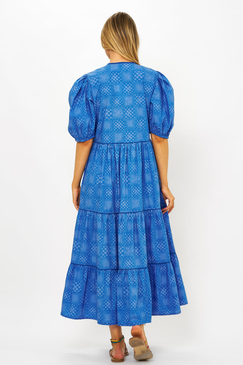 Puff Sleeve Maxi- Matrix Blue