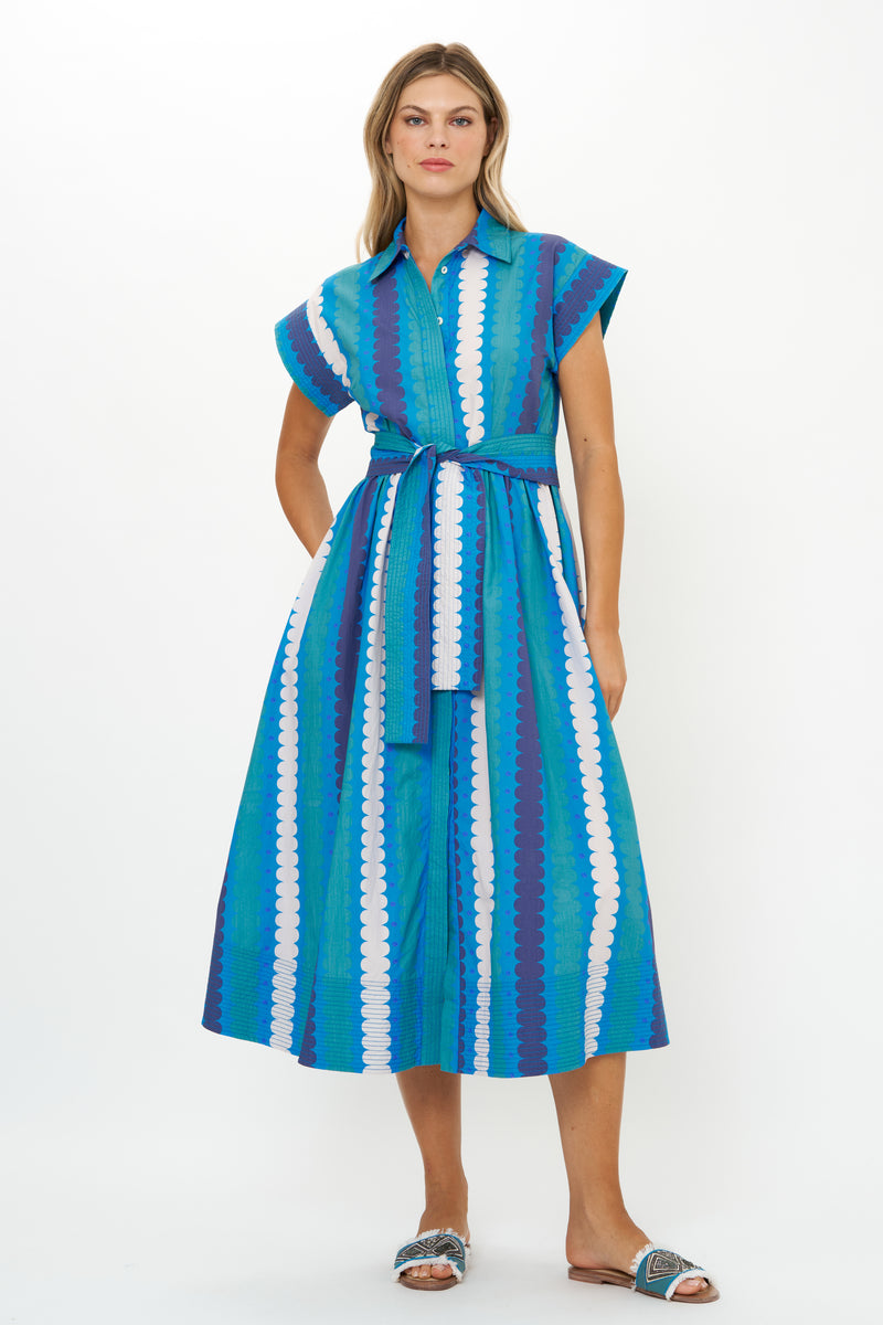 Belted Shirt Dress- Meko Blue