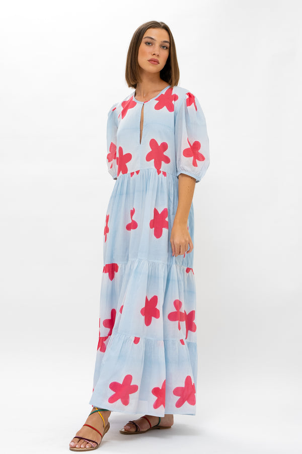 Puff Sleeve Maxi- Mela Blue