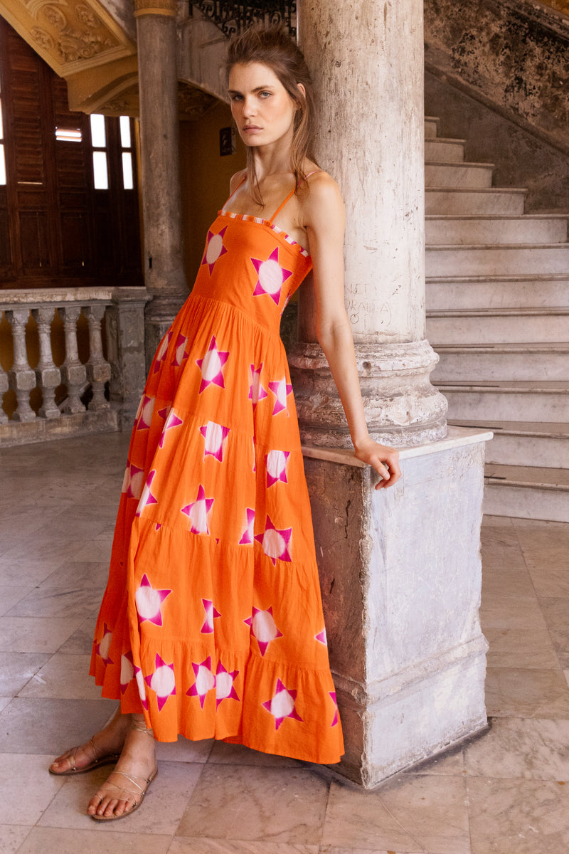 Smocked Back Maxi- Mela Orange