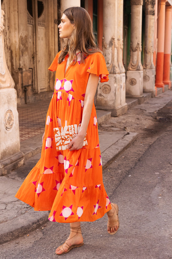 V-Neck Maxi- Mela Orange