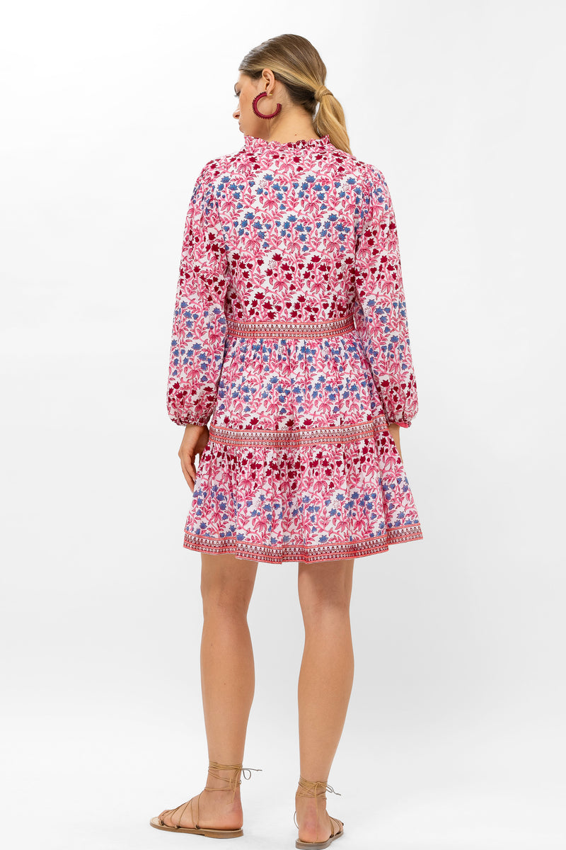 Long Sleeve Yoke Dress- Mendoza Coral