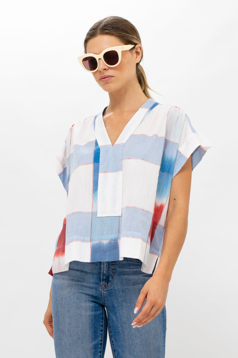 Roll Sleeve Top- Montauk Blue