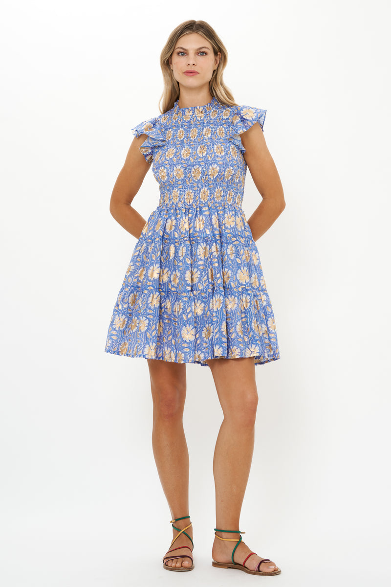 Smocked Flirty Short- Mughal Blue