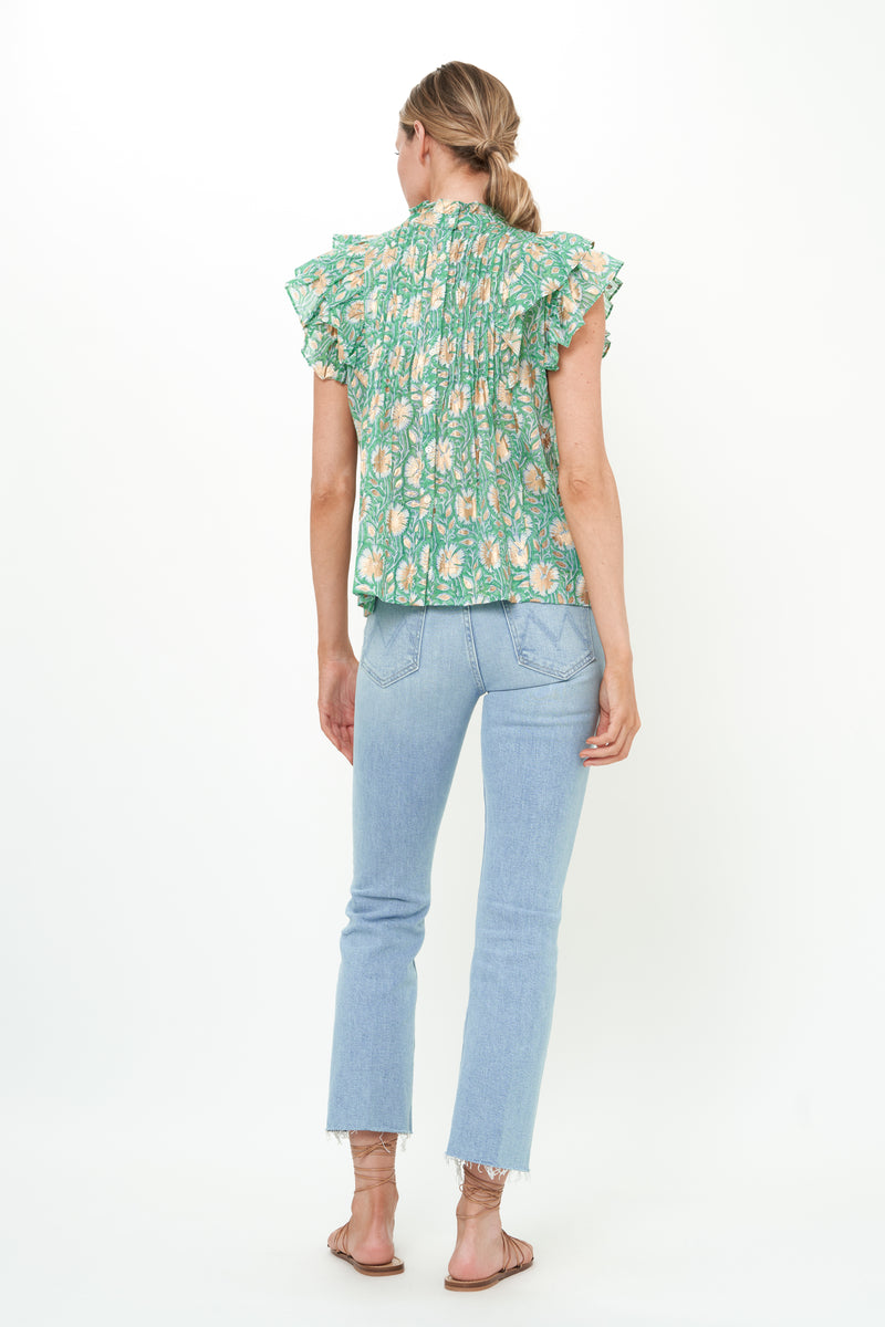 Pintuck Ruffle Top- Mughal Green