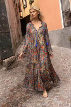 Balloon Sleeve Maxi- Persia Cobalt