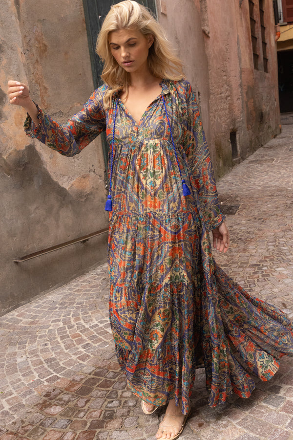 Balloon Sleeve Maxi- Persia Cobalt