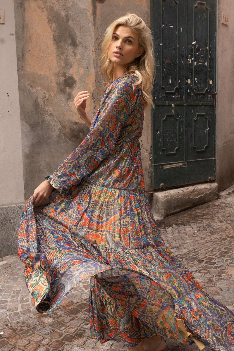 Balloon Sleeve Maxi- Persia Cobalt