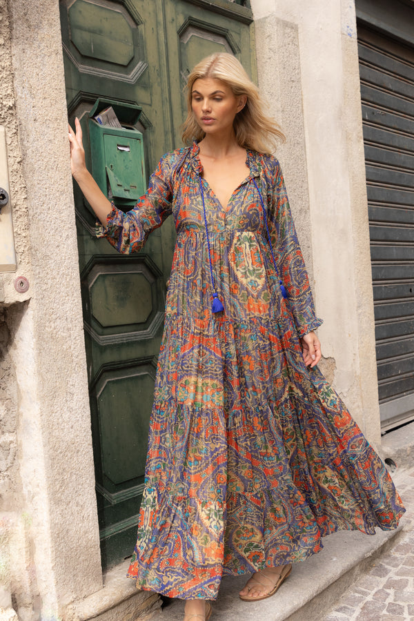 Balloon Sleeve Maxi- Persia Cobalt