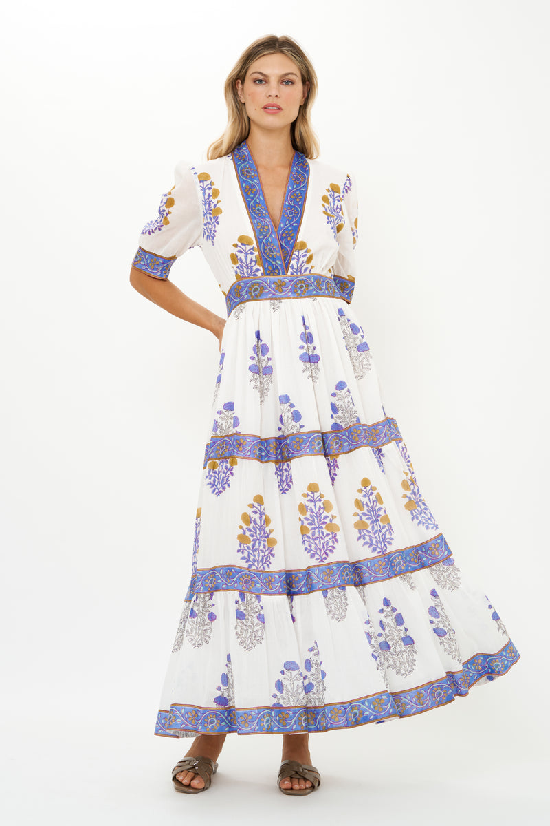 V-Neck Cuffed Maxi- Napa Blue