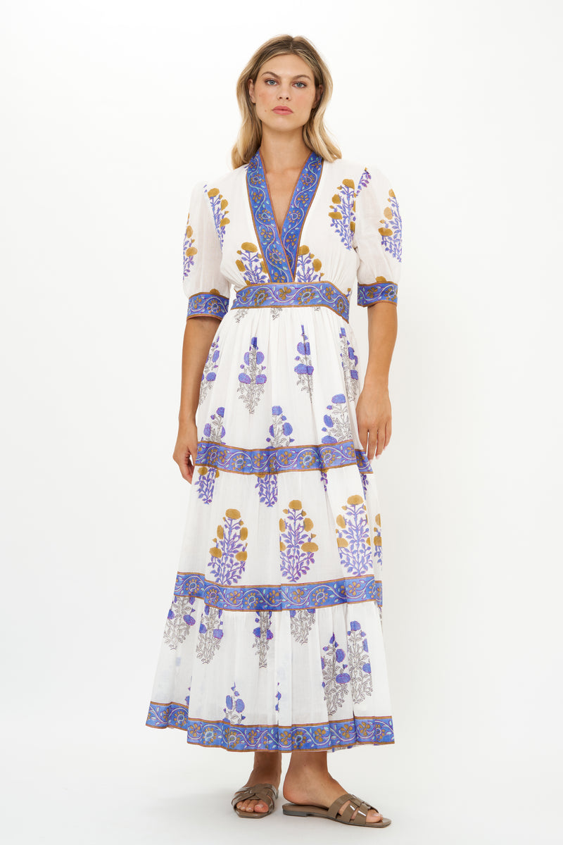 V-Neck Cuffed Maxi- Napa Blue