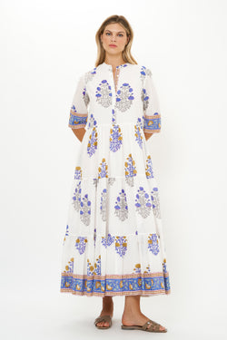 Button Neck 3/4 Sleeve Maxi- Napa Blue