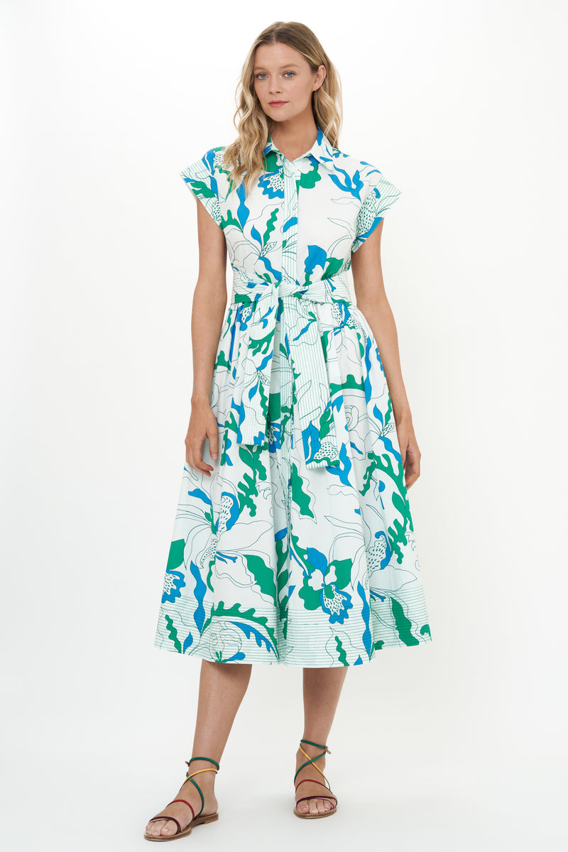 Belted Shirt Dress- Orchid Green