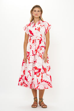 Belted Shirt Dress- Orchid Red