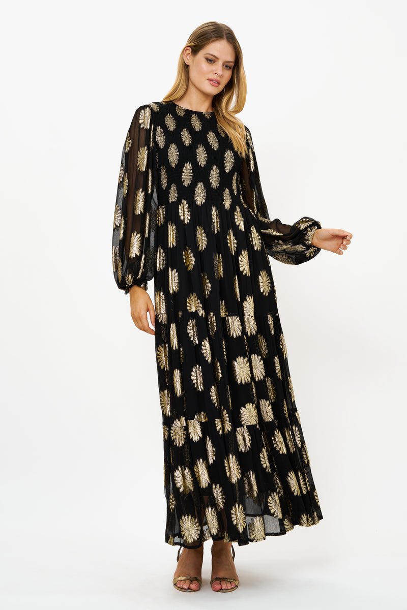 Smocked Top Maxi- Peony Black