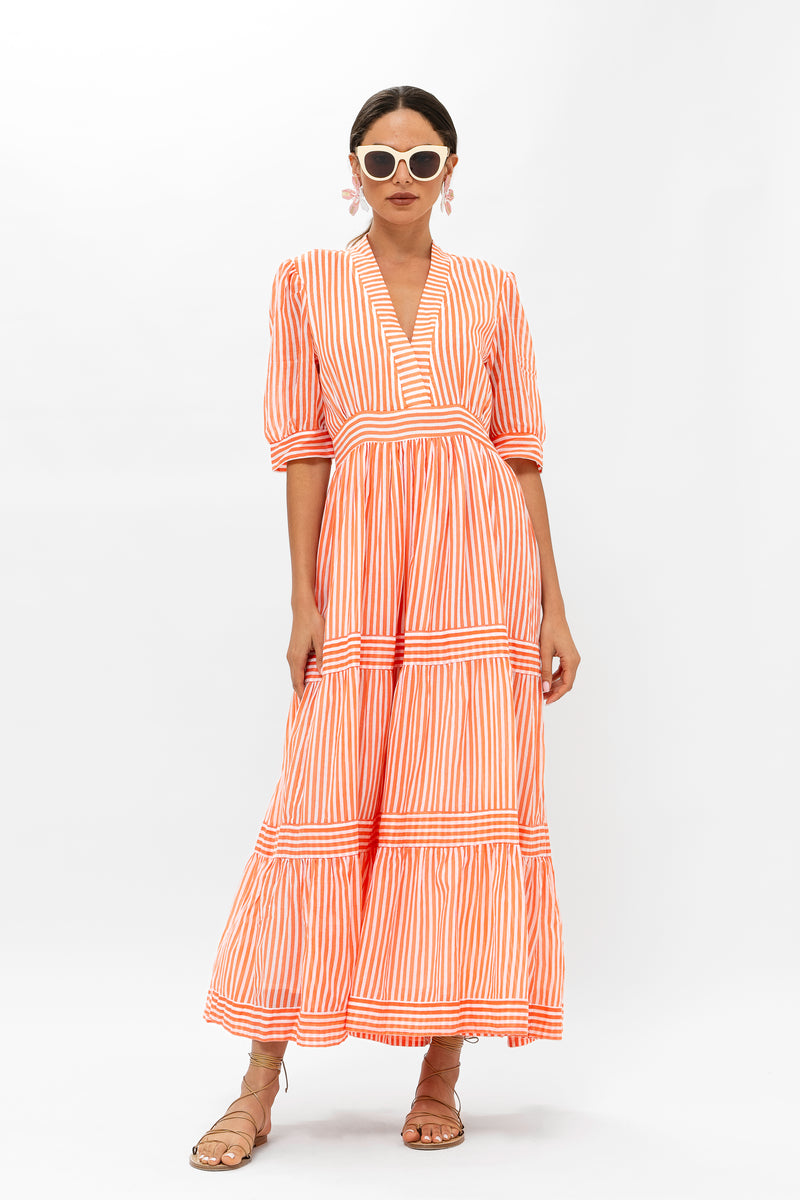 V-Neck Cuffed Maxi- Playa Coral