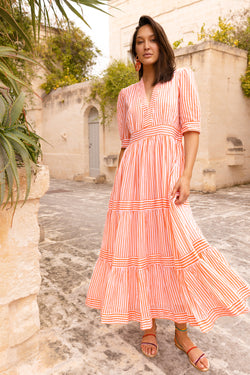 V-Neck Cuffed Maxi- Playa Coral