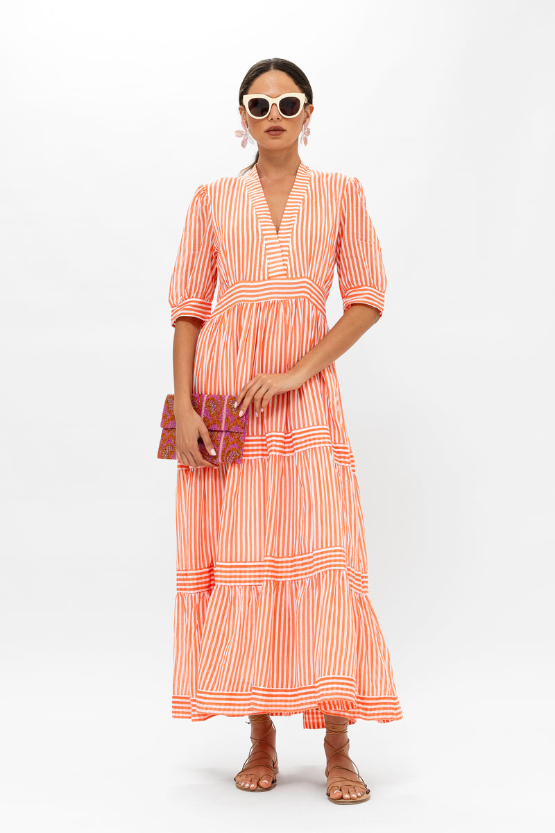 V-Neck Cuffed Maxi- Playa Coral