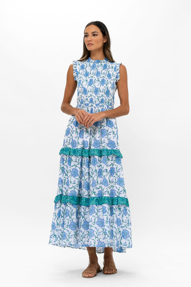 Sleeveless Smocked Maxi- Poppy Blue