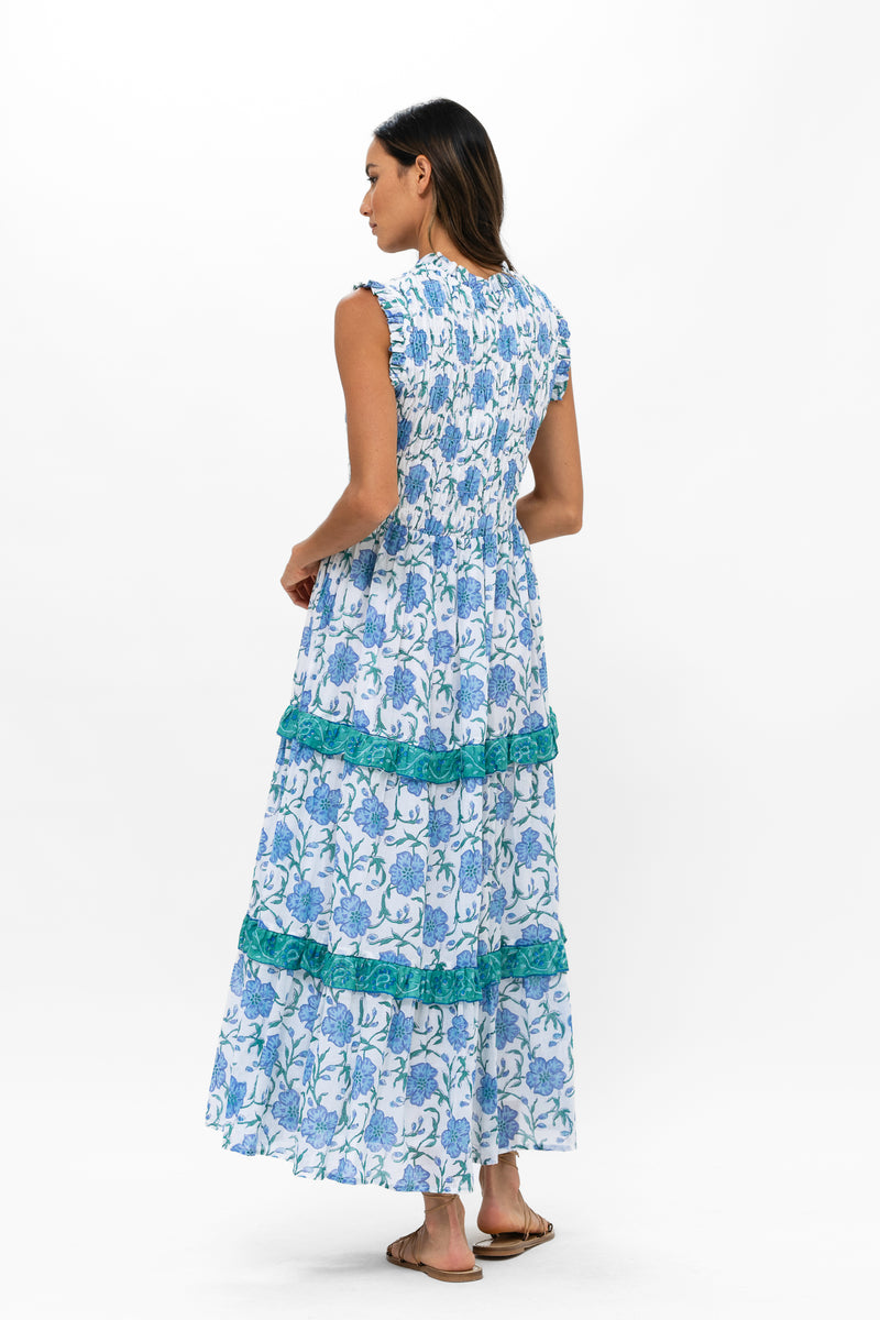 Sleeveless Smocked Maxi- Poppy Blue