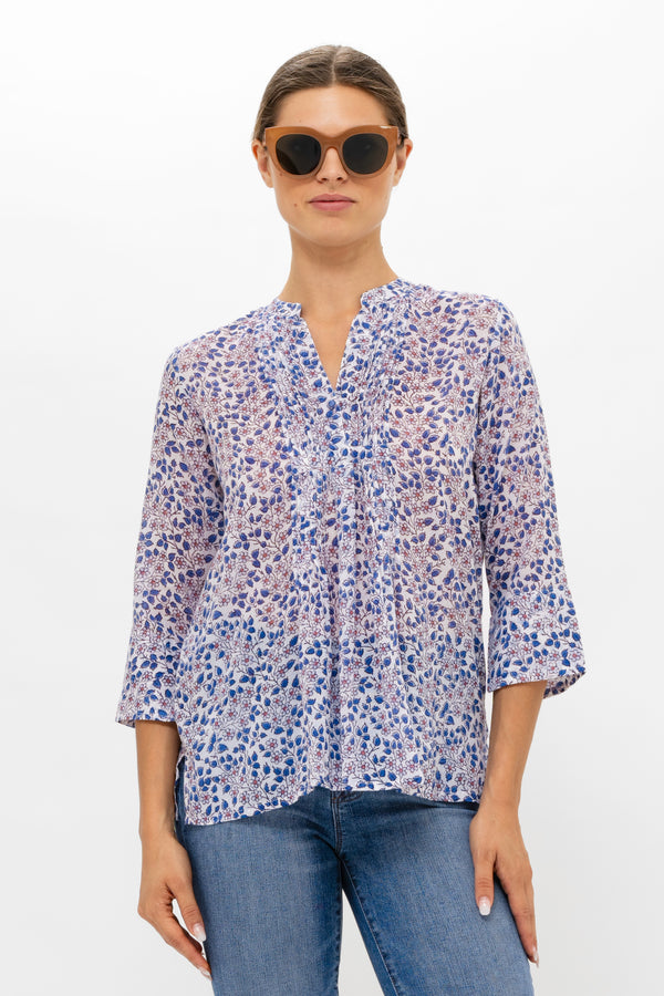 Long Sleeve Pintuck Blouse- Portland Blue