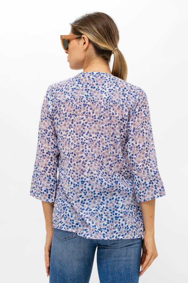 Long Sleeve Pintuck Blouse- Portland Blue