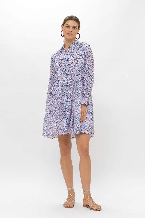 Long Sleeve Shirt Dress Mini- Portland Blue