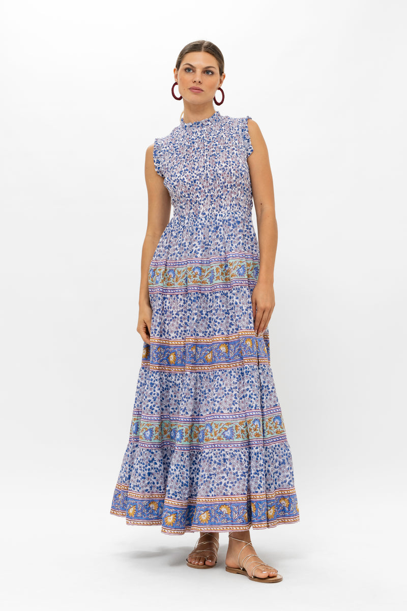 Sleeveless Smocked Maxi- Portland Blue