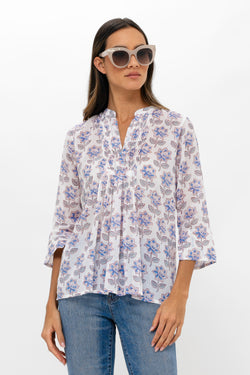 Long Sleeve Pintuck Blouse- Portofino Aqua