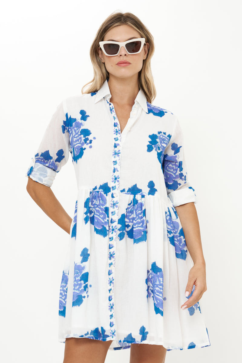 Long Sleeve Shirt Dress Mini- Portofino Blue