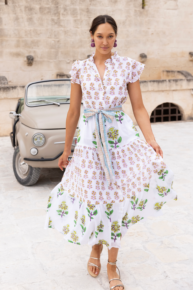 Ruffle Collar Button Maxi- Puglia Lime