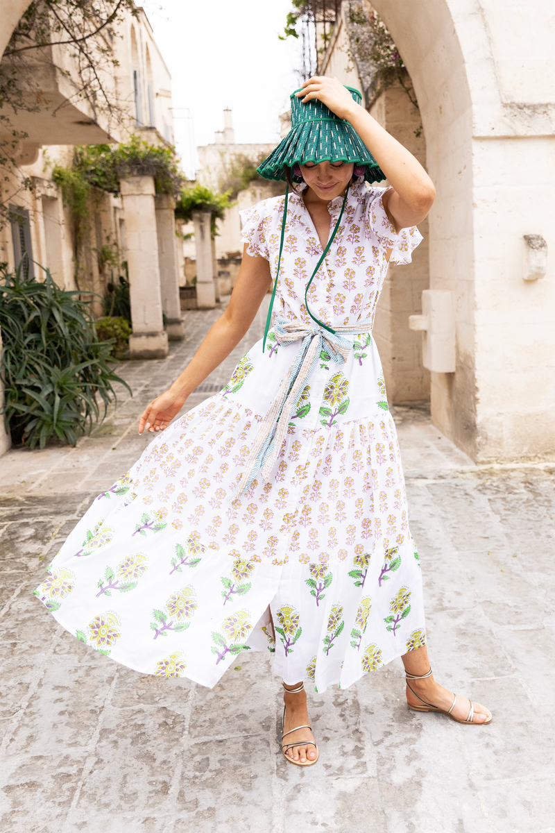 Ruffle Collar Button Maxi- Puglia Lime