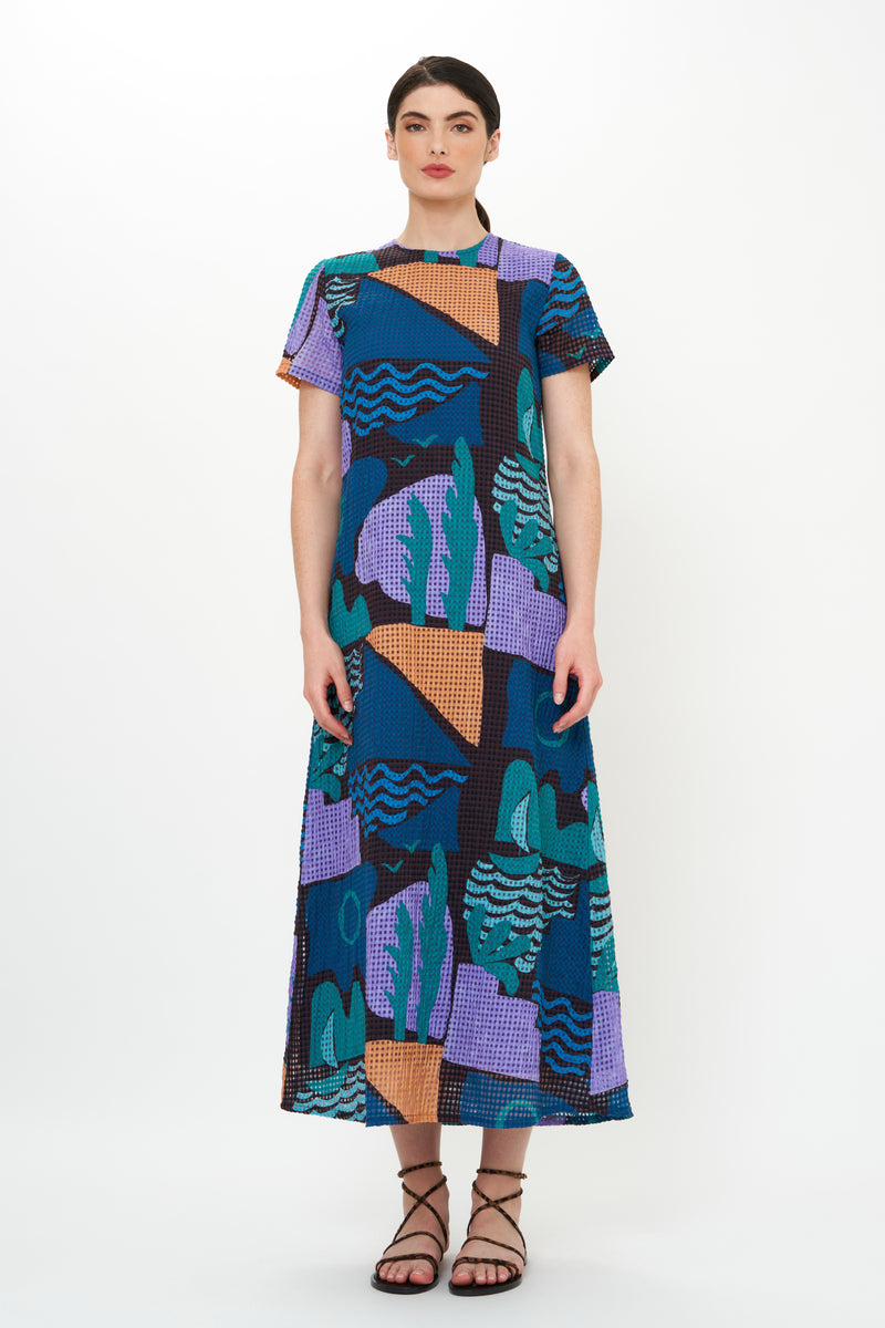 Short Sleeve Shift Maxi- Riviera Blue